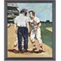 1974 Framed St. Louis Cardinals Oil Painting w/ Tim McCarver