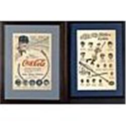 1910s-1940s Framed Coca-Cola & Louisville Slugger Advertisements w/ Babe Ruth, Gehrig, Foxx, Ott