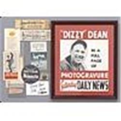1930s Framed Dizzy Dean Advertisement with Dizzy Dean Club Items & Autographed Cut (11) (JSA)