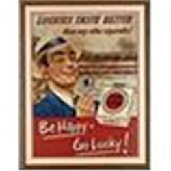 1950s Framed Lucky Strike Yankee Stadium Cardboard Advertising Sign