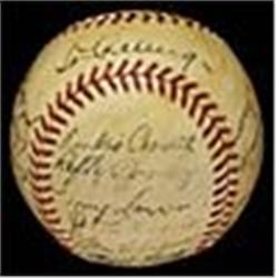 1936 NY Yankees Team Autographed Baseball w/ Gehrig & Rookie Joe DiMaggio (World Champions) (JSA)