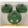 Image 1 : LOT OF 3 GREEN ENAMEL LIGHT SHADES - APPROX 12" DIAMETER
