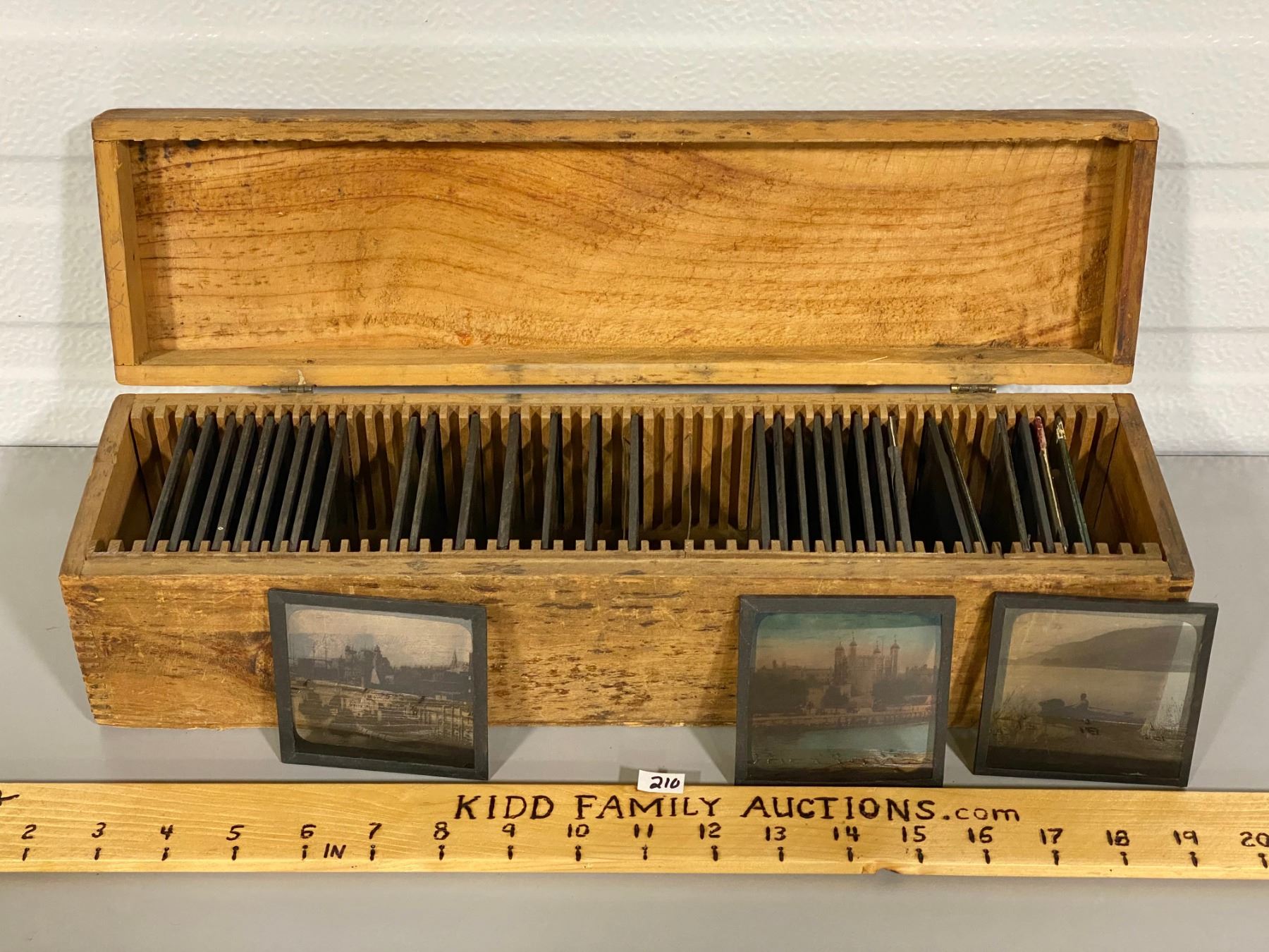 ANTIQUE GLASS PHOTO NEGATIVES IN ORIGINAL WOOD CASE