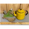 Image 1 : ENAMEL KETTLE & EGG SCALE & WOOD LADLE