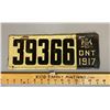 Image 1 : 1917 ONTARIO LICENCE PLATE