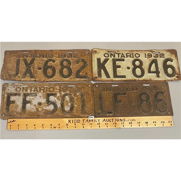LOT OF 4 - 1932 ONTARIO LICENSE PLATES