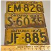 Image 1 : LOT OF 3 - 1933 ONTARIO LICENSE PLATES