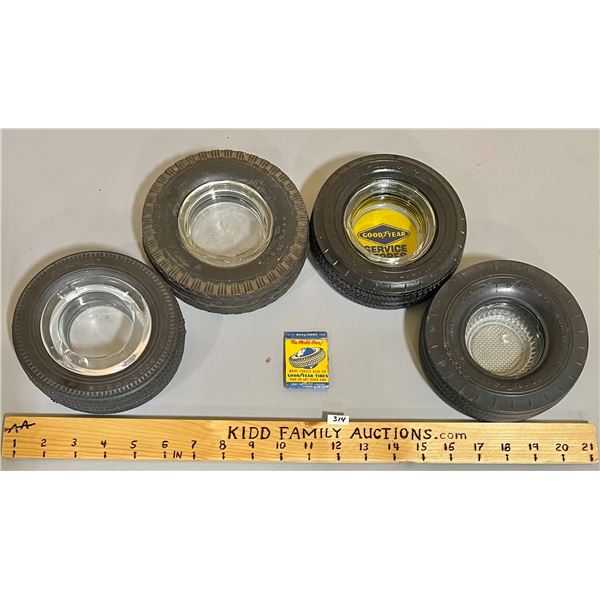 LOT OF 5 - GOODYEAR TIRE ASHTRAYS, MATCH BOOK