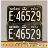 Image 1 : PAIR OF 1961 ONTARIO LICENCE PLATES