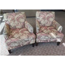 Qty 2 Floral Wooden Upholstered Lounge Armchairs 28"Lx22"Wx34"H