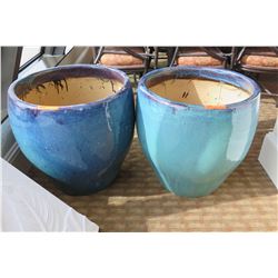 Qty 2 Round Blue Ceramic Planters 23" Diameter x 24"H