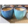 Image 1 : Qty 2 Round Blue Ceramic Planters 23" Diameter x 24"H