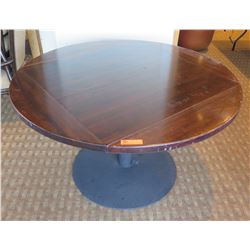 Round Wooden Table w/ Fold Down Leaves & Metal Pedestal Base 50"Dia x 30"H