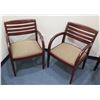 Image 1 : Qty 2 Wooden Armchairs w/ Upholstered Seat & Slatted Back