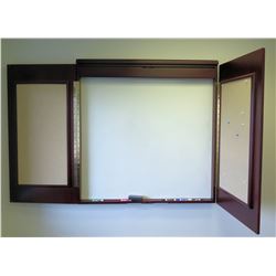 White Board Double Door Cabinet, Wall Mounted w/ Cork Inside Doors