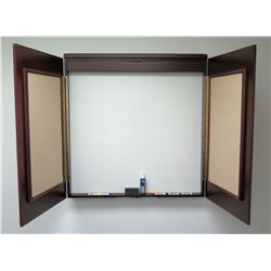 White Board Double Door Cabinet, Wall Mounted w/ Cork Inside Doors