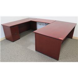 Wooden Interlocking 'U' Shaped Desk w/ 5 Drawers 108"Lx72"Wx29"H