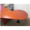 Image 2 : Wooden Desk w/ 2 Inside Drawers, 2 Attached Oval Tables & Chair 135"Lx30"x28"H