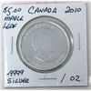 Image 2 : 1 Oz .9999 Fine Silver 2010 Canada Maple Leaf Coin