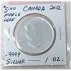 Image 2 : 1 Oz .9999 Fine Silver 2012 Canada Maple Leaf Coin