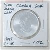 Image 2 : 1 Oz .9999 Fine Silver 2014 Canada Maple Leaf Coin