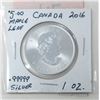 Image 2 : 1 Oz .9999 Fine Silver 2016 Canada Maple Leaf Coin