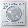 Image 2 : 1 Oz .9999 Fine Silver 2018 Canada Maple Leaf Coin