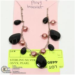 STERLING SILVER .925 BRACELET, ONYX, PEARL