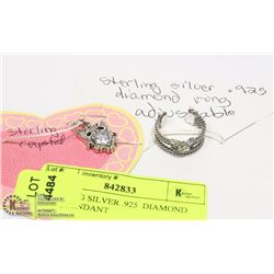 STERLING SILVER .925  DIAMOND RING, PENDANT