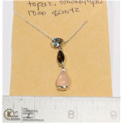 STERLING SILVER .925 TOPAZ,SMOKEY TOPAZ, ROSE QUARTZ