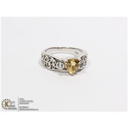 STERLING SILVER .925 CITRINE/DIAMOND RING SZ 7