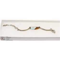 .925 SILVER VINTAGE HINGED BRACELET W/STONES