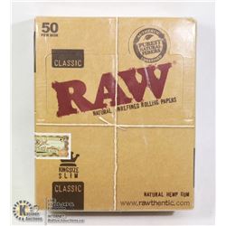 BOX WITH 50 PACKS OF RAW CLASSIC ROLLING PAPERS