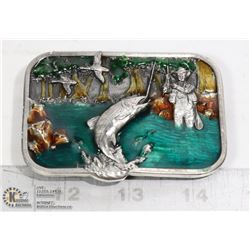 BELT BUCKLE-FLY FISHING DESIGN WITH COLORED ENAMEL