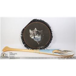 HAND PAINTED DECORATIVE OAR WITH EAGLE AND WOLF