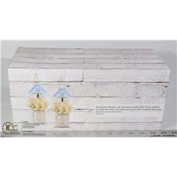 SET OF TWO HANGING MASON JAR SCONCES WITH LED