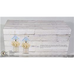 SET OF TWO HANGING MASON JAR SCONCES WITH LED