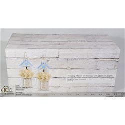 SET OF TWO HANGING MASON JAR SCONCES WITH LED