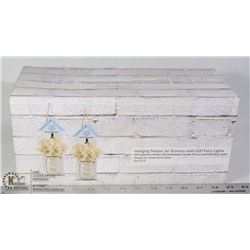 SET OF TWO HANGING MASON JAR SCONCES WITH LED