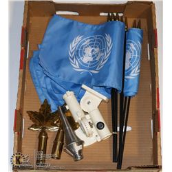 FLAT WITH MINI UN FLAGS, MAPLE LEAF FLAG TOPPERS,