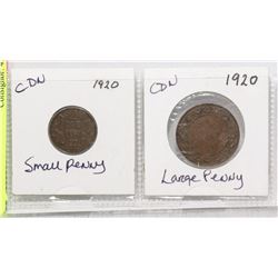 UNCLAIMED 1920 CANADIAN LARGE PENNY & SMALL PENNY- SET OF 2