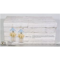 SET OF TWO HANGING MASON JAR SCONCES WITH LED