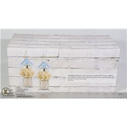SET OF TWO HANGING MASON JAR SCONCES WITH LED