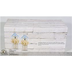 SET OF TWO HANGING MASON JAR SCONCES WITH LED