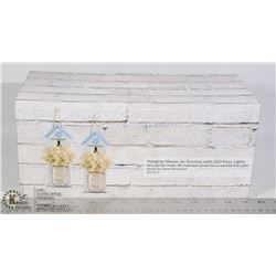 SET OF TWO HANGING MASON JAR SCONCES WITH LED