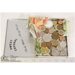 ESTATE COLLECTION COINS ,TOKENS,VINTAGE TIN CASE