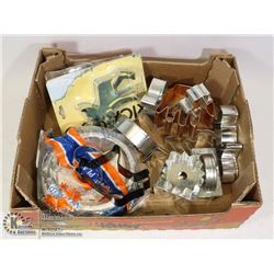 BOX OF VINTAGE COOKIE CUTTERS AND MORE