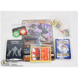 POKEMON SET OF CARDS, SLEEVES, PINS. ETC