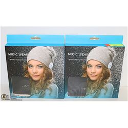 PAIR OF MUSIC WEAR WIRELESS MUSICAL BEANIES BLACK