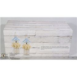 SET OF TWO HANGING MASON JAR SCONCES WITH LED